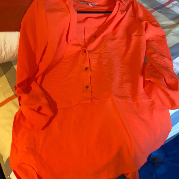 Willow drive Orange high low oversized shirt top with collar size S - Picture 12 of 13